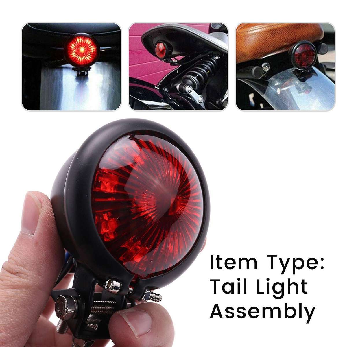Red 12V Led Black Cafe Racer Tail Light Compatible Chopper Bobber