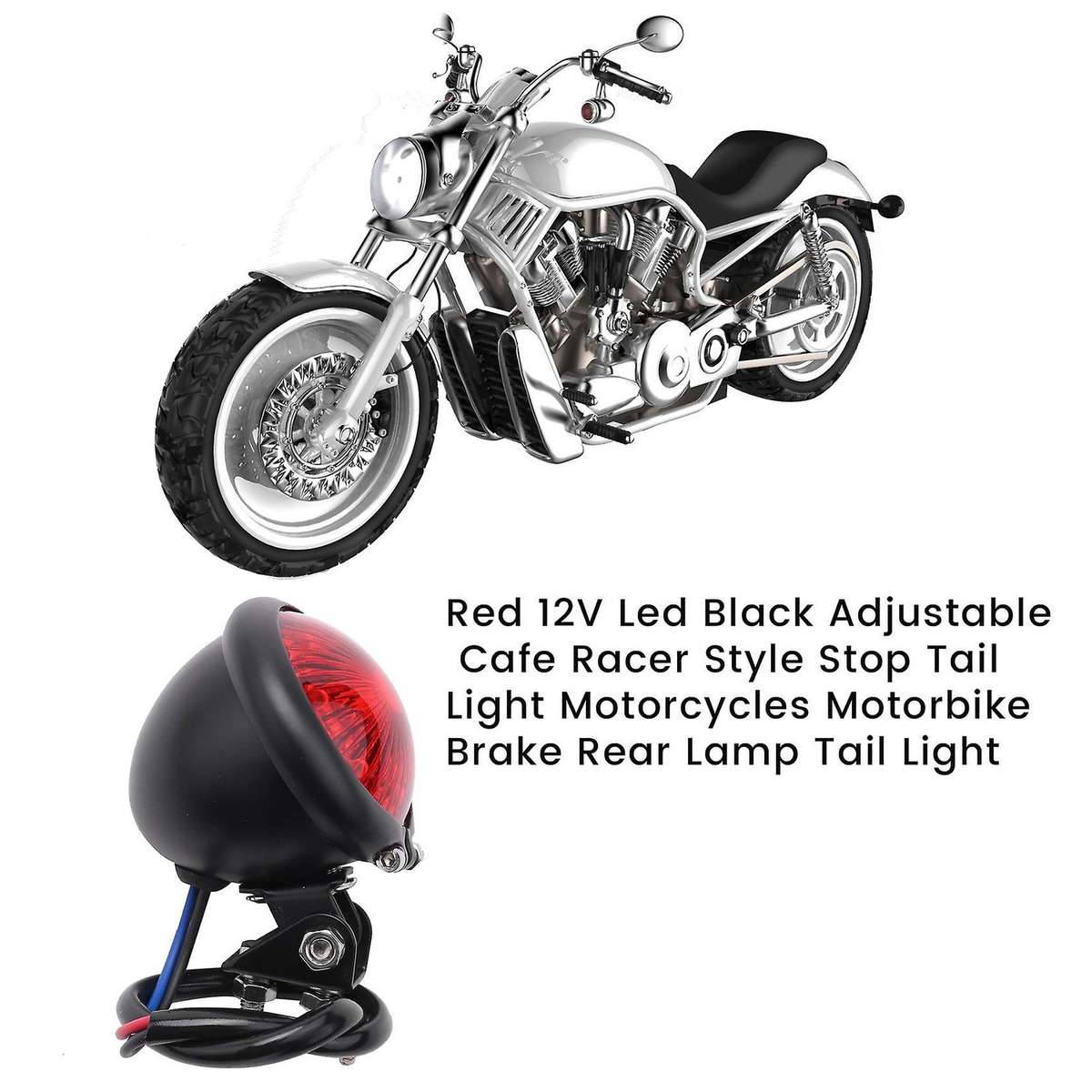 Red 12V Led Black Cafe Racer Tail Light Compatible Chopper Bobber