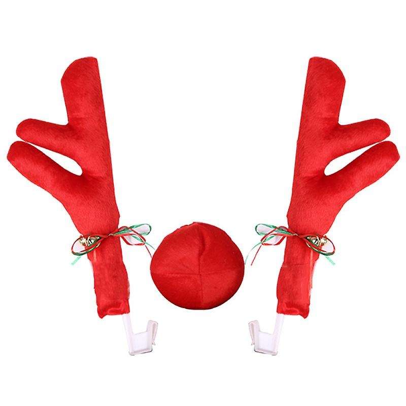 Reindeer Christmas Decor Car Vehicle Nose Horn Costume Set Christmas Car Reindeer Antlers & Red Nose