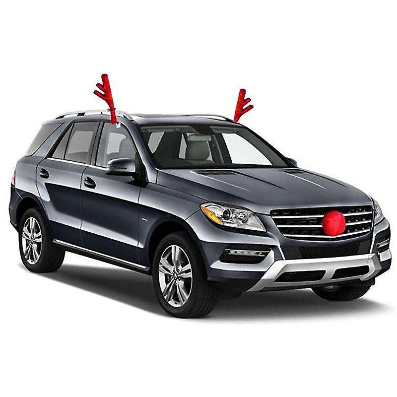 Reindeer Christmas Decor Car Vehicle Nose Horn Costume Set Christmas Car Reindeer Antlers & Red Nose
