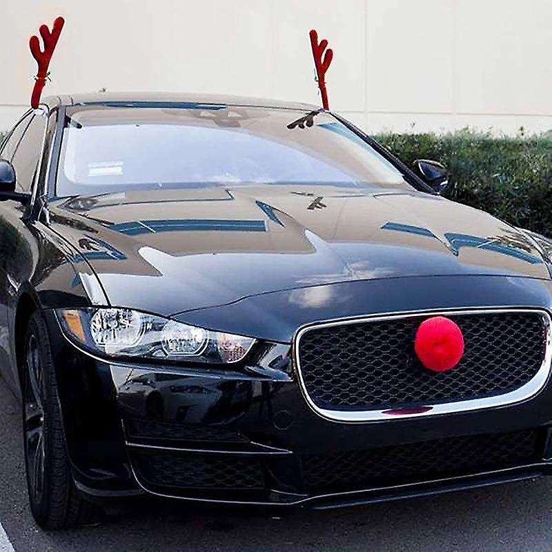Reindeer Christmas Decor Car Vehicle Nose Horn Costume Set Christmas Car Reindeer Antlers & Red Nose