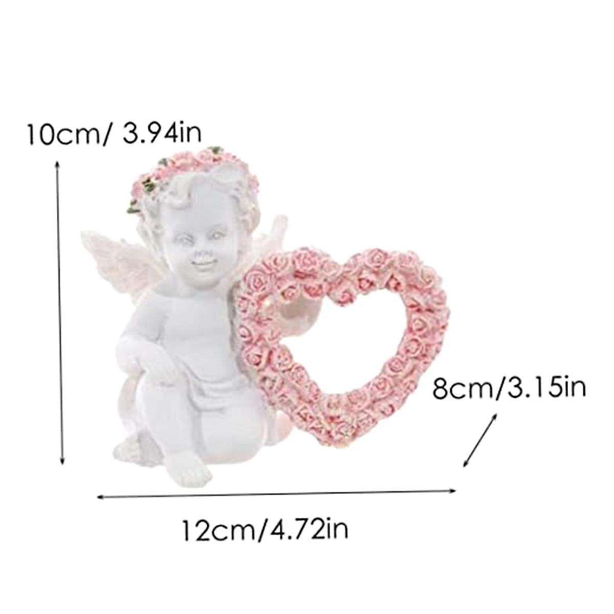 Resin Ornaments Angel Resin Statue with Love Heart Shaped Wreath Figurine Sculpture for Valentines D