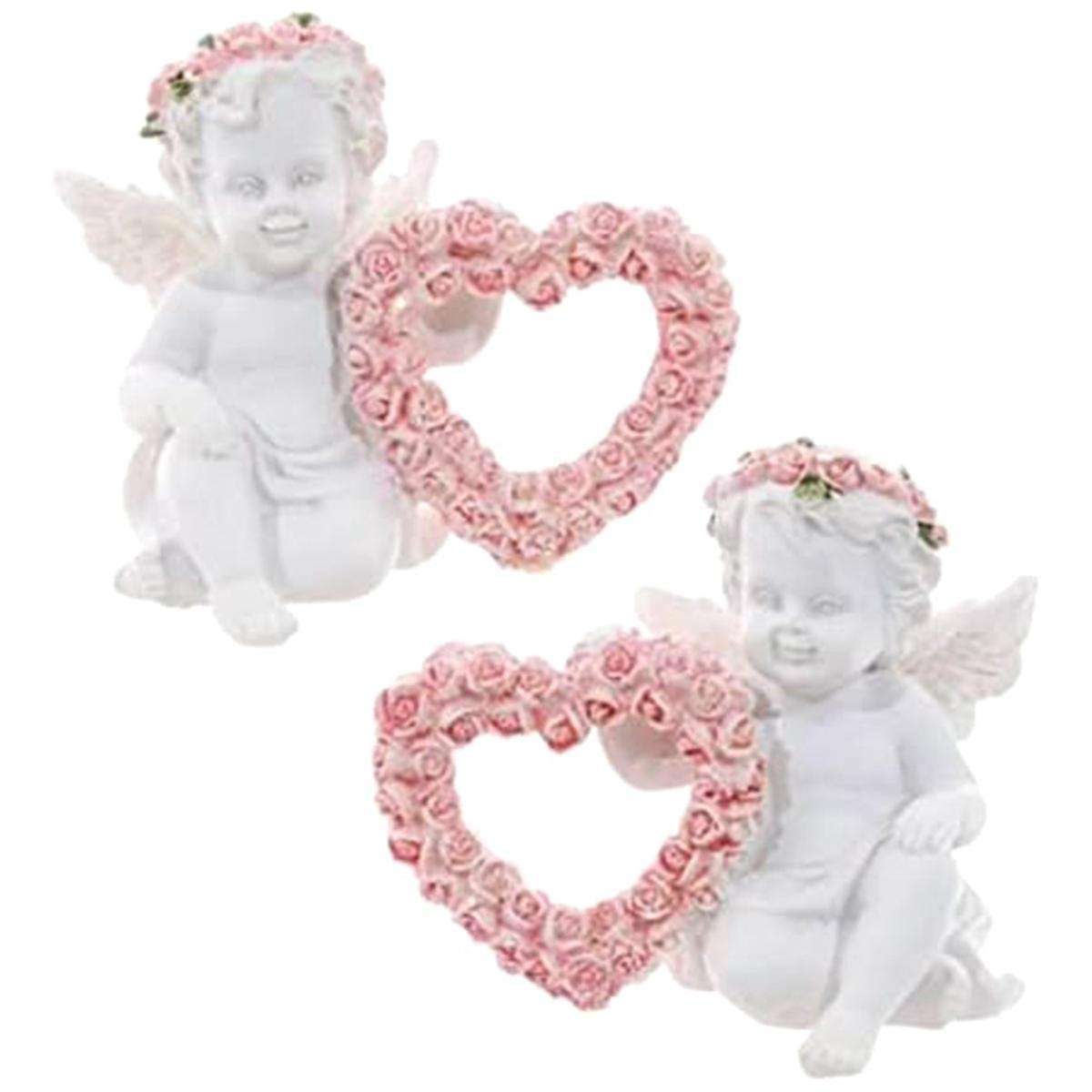 Resin Ornaments Angel Resin Statue with Love Heart Shaped Wreath Figurine Sculpture for Valentines D