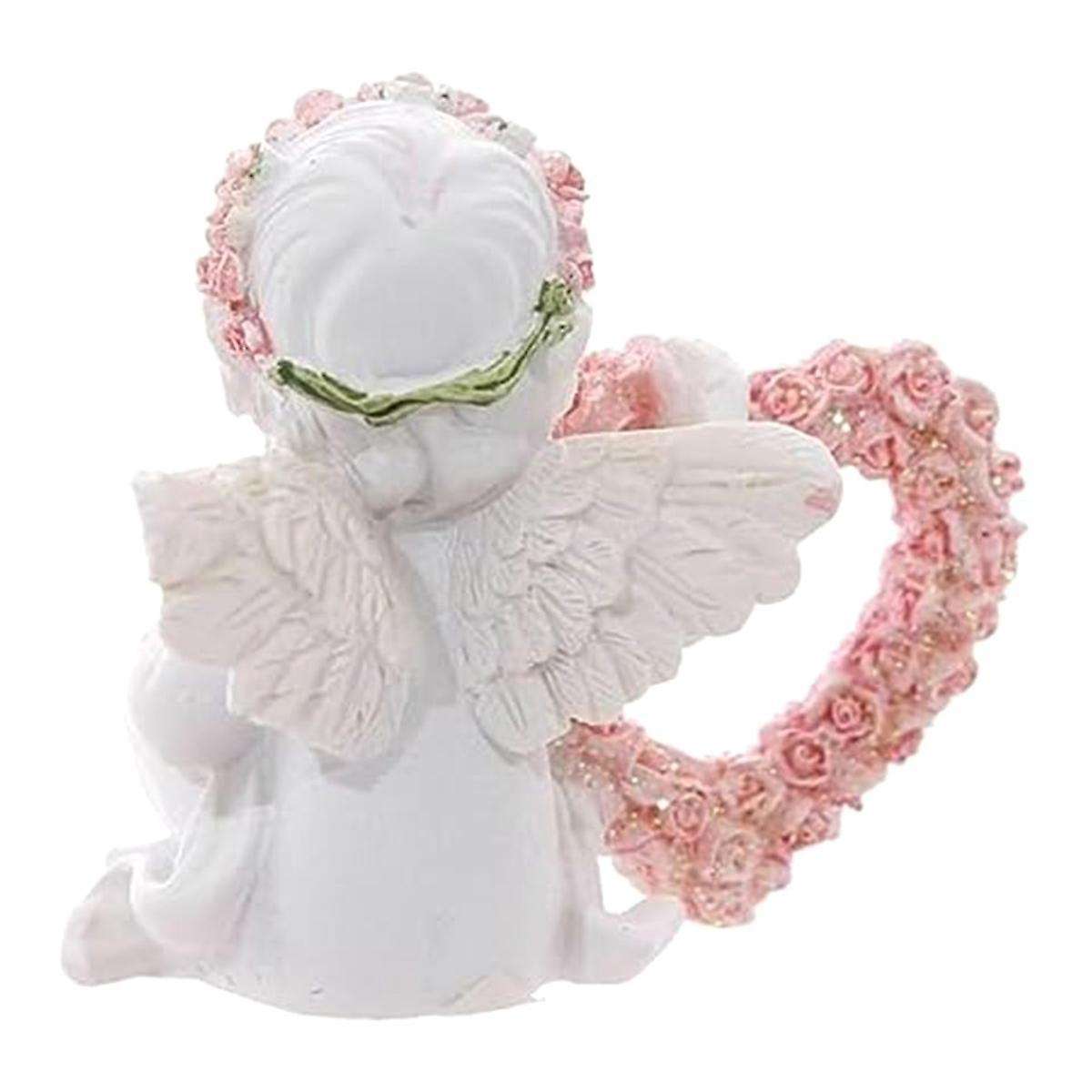 Resin Ornaments Angel Resin Statue with Love Heart Shaped Wreath Figurine Sculpture for Valentines D