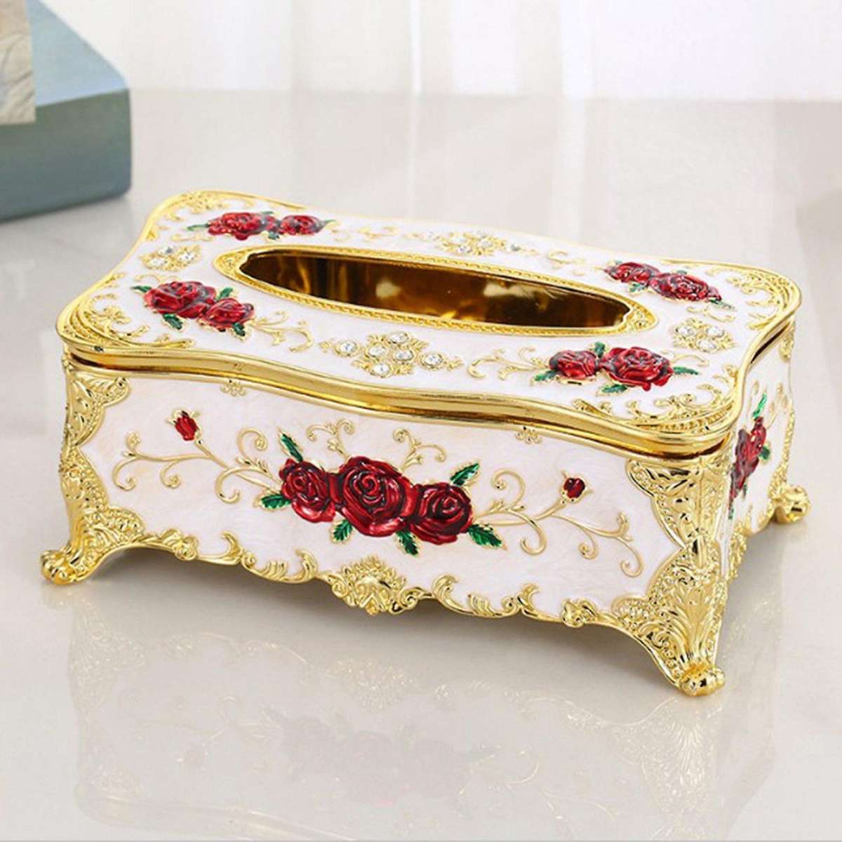 Retro Storage Tissue Box Paper Napkin Holder Dispenser Organizer Rose Tissue Box for Living Rooms Re