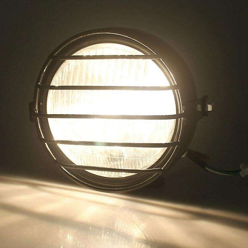 Retro Vintage Motorcycle Universal Side Mount 35W 6.5 Inch White Headlight Cafe with Grille