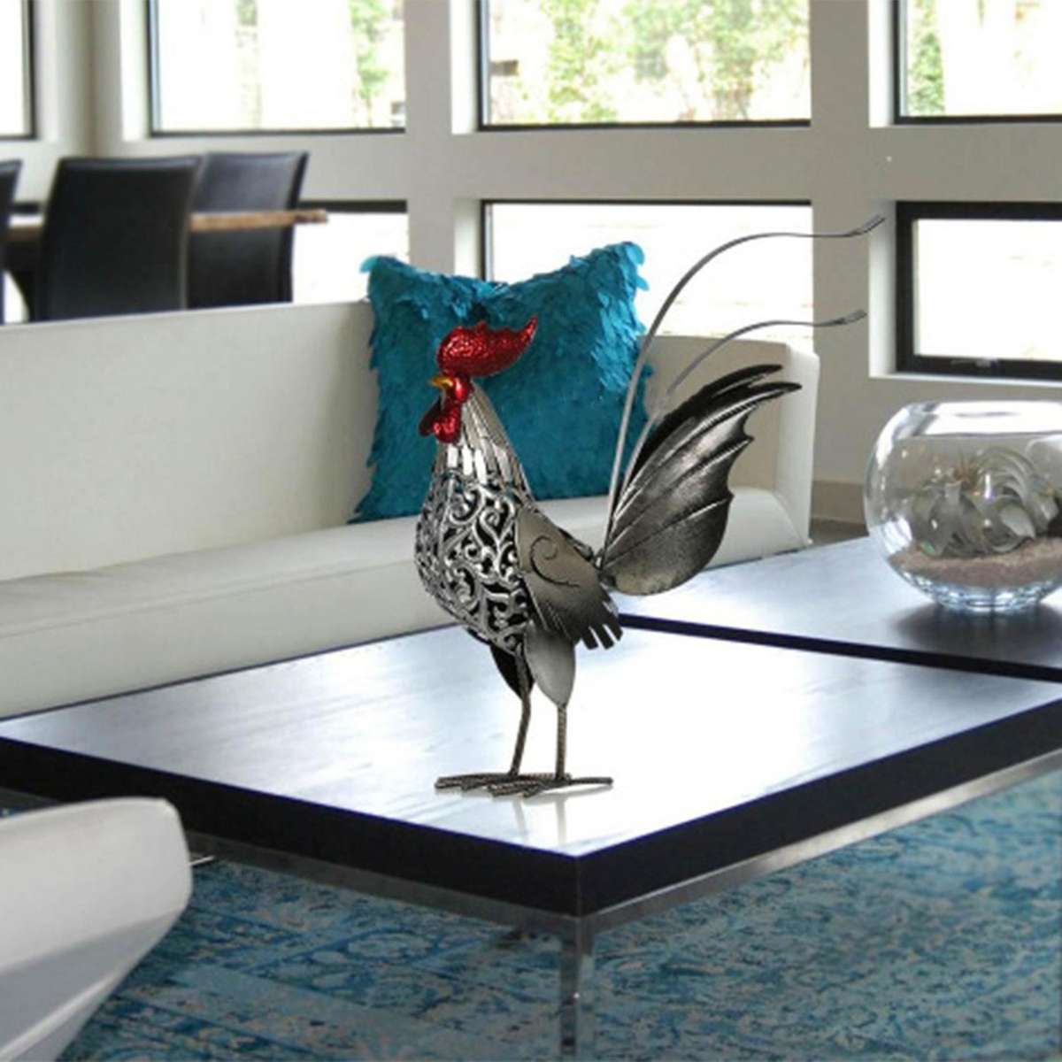 Rooster Statue Garden Decor, Metal Chicken for Kitchen Outdoor, Art Metal Rooster Sculpture for Back