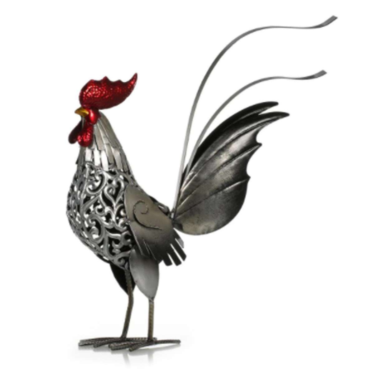 Rooster Statue Garden Decor, Metal Chicken for Kitchen Outdoor, Art Metal Rooster Sculpture for Back