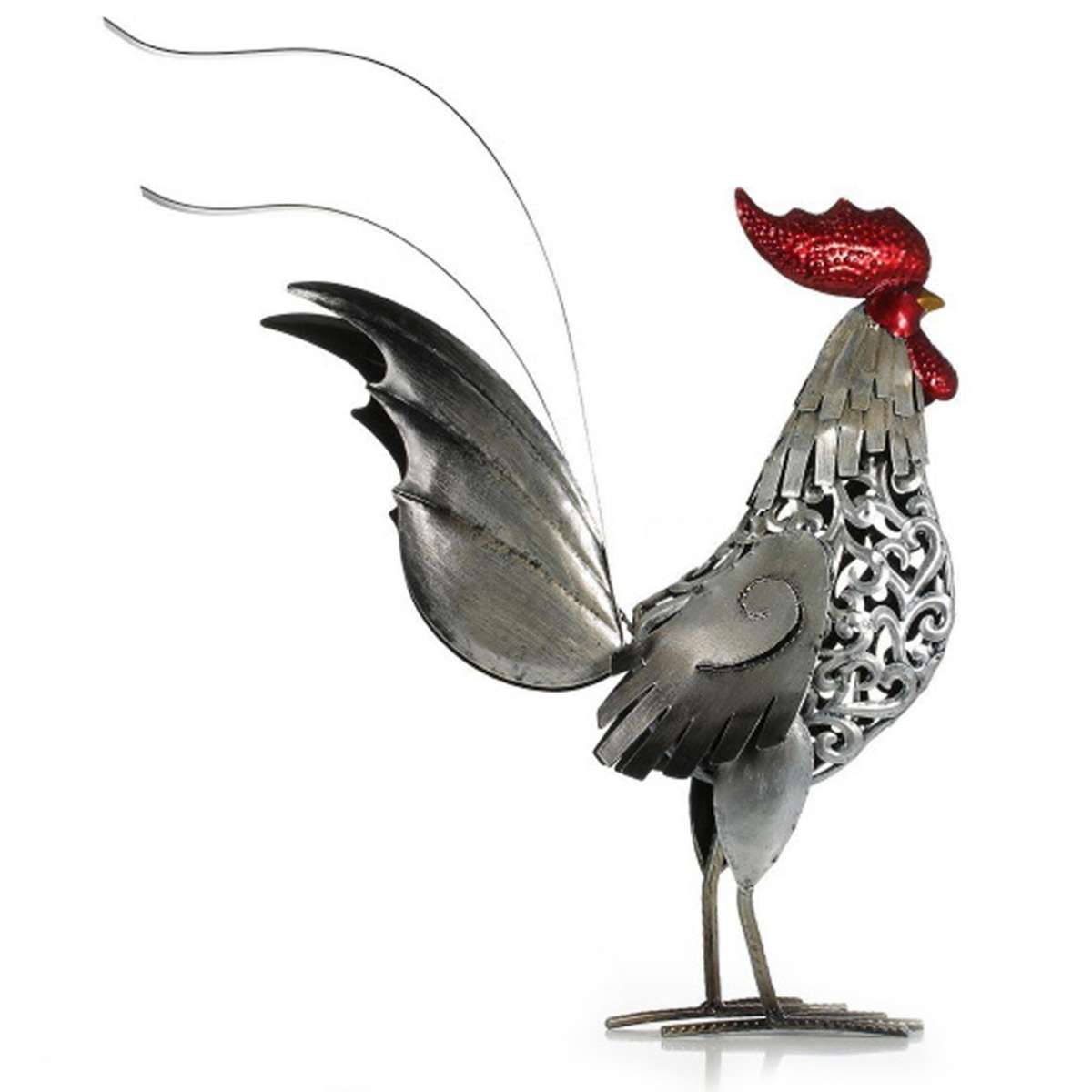 Rooster Statue Garden Decor, Metal Chicken for Kitchen Outdoor, Art Metal Rooster Sculpture for Back