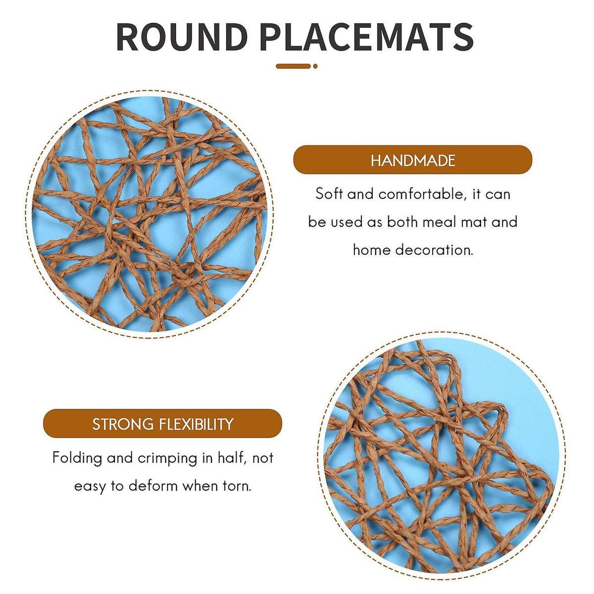 Round Paper Woven Placemats,Decorative Rope Mesh Place Mats for Dining, Party and Wedding 12PCS