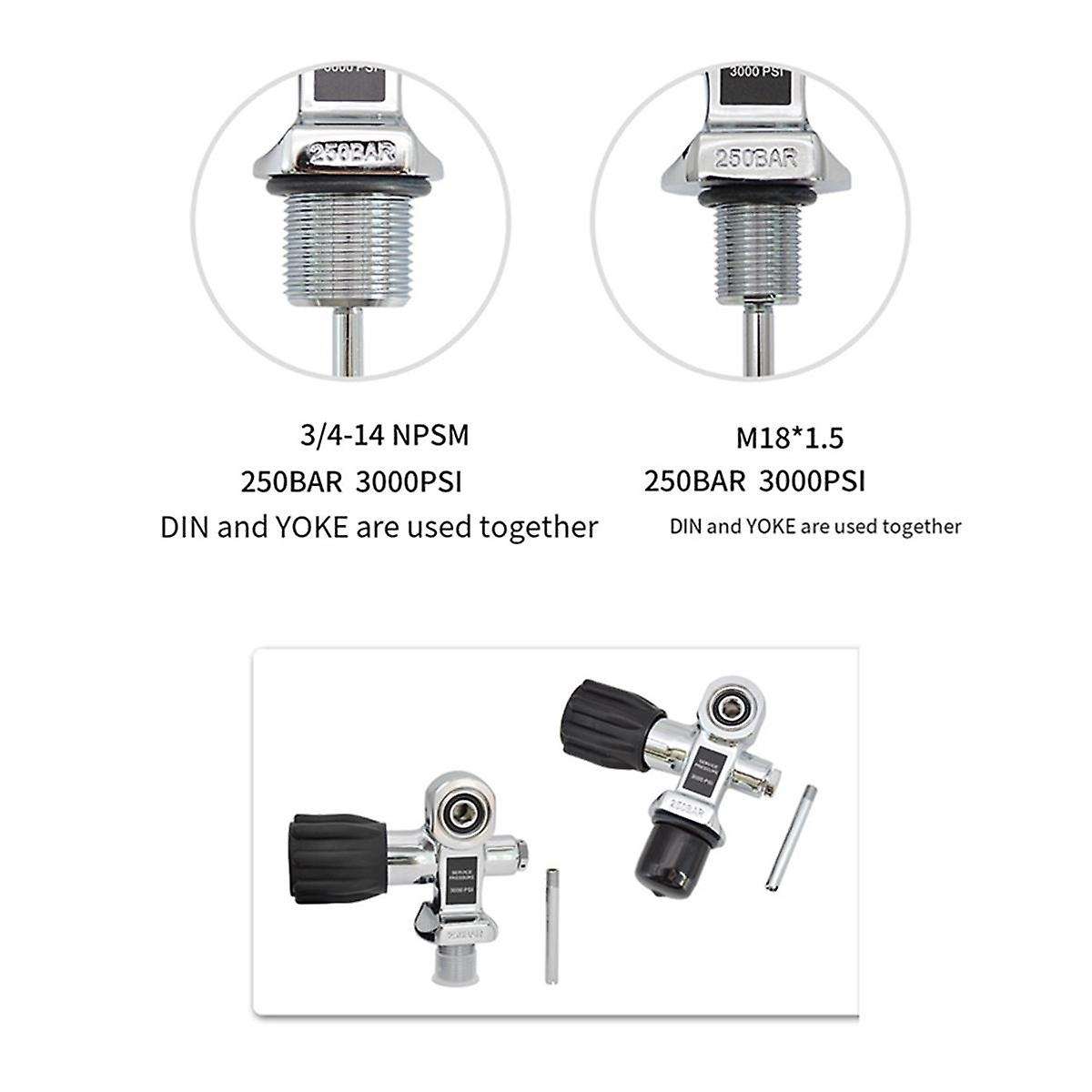 Scuba Diving Oxygen Bottle Head Valve Cylinder High Pressure Bottles Valves Dive DIN/Yoke Tank Valve