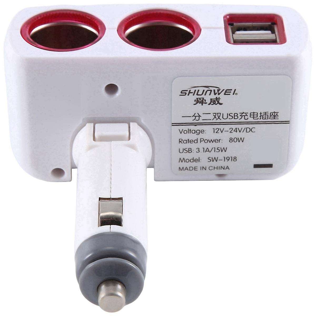 SD-1918 Lighter One Point Two Points Appliance Dual USB Car Charger Multifunctional Car Charger,Whit