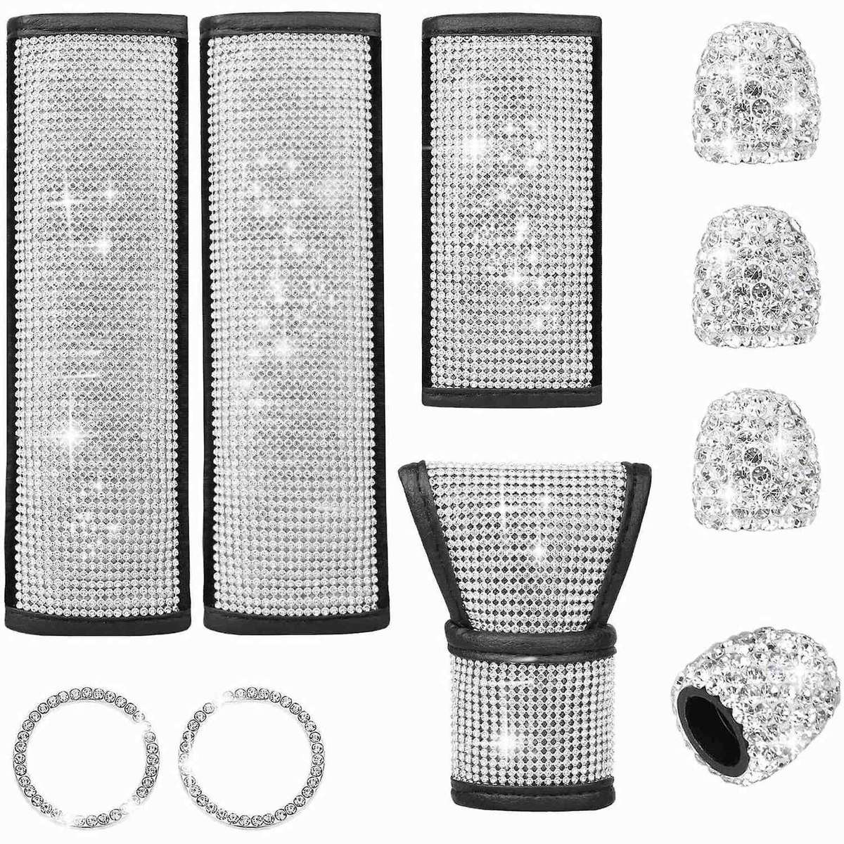 Seat Belt Shoulder Pads for Women Crystal Handbrake Cover,Handle Cover,Gear Shift Cover,Engine Bling
