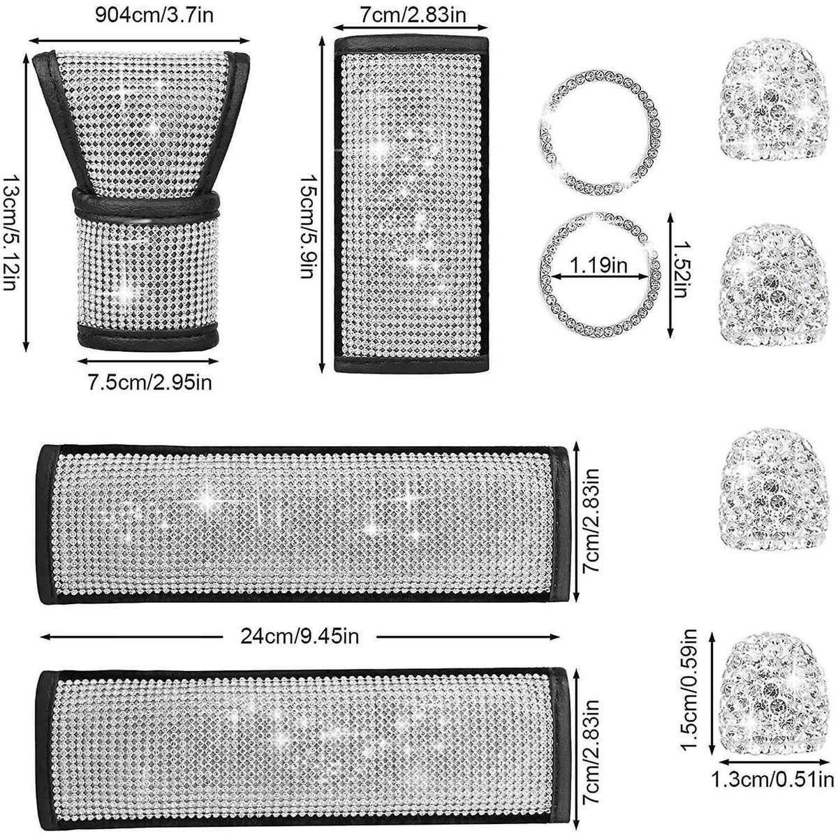 Seat Belt Shoulder Pads for Women Crystal Handbrake Cover,Handle Cover,Gear Shift Cover,Engine Bling