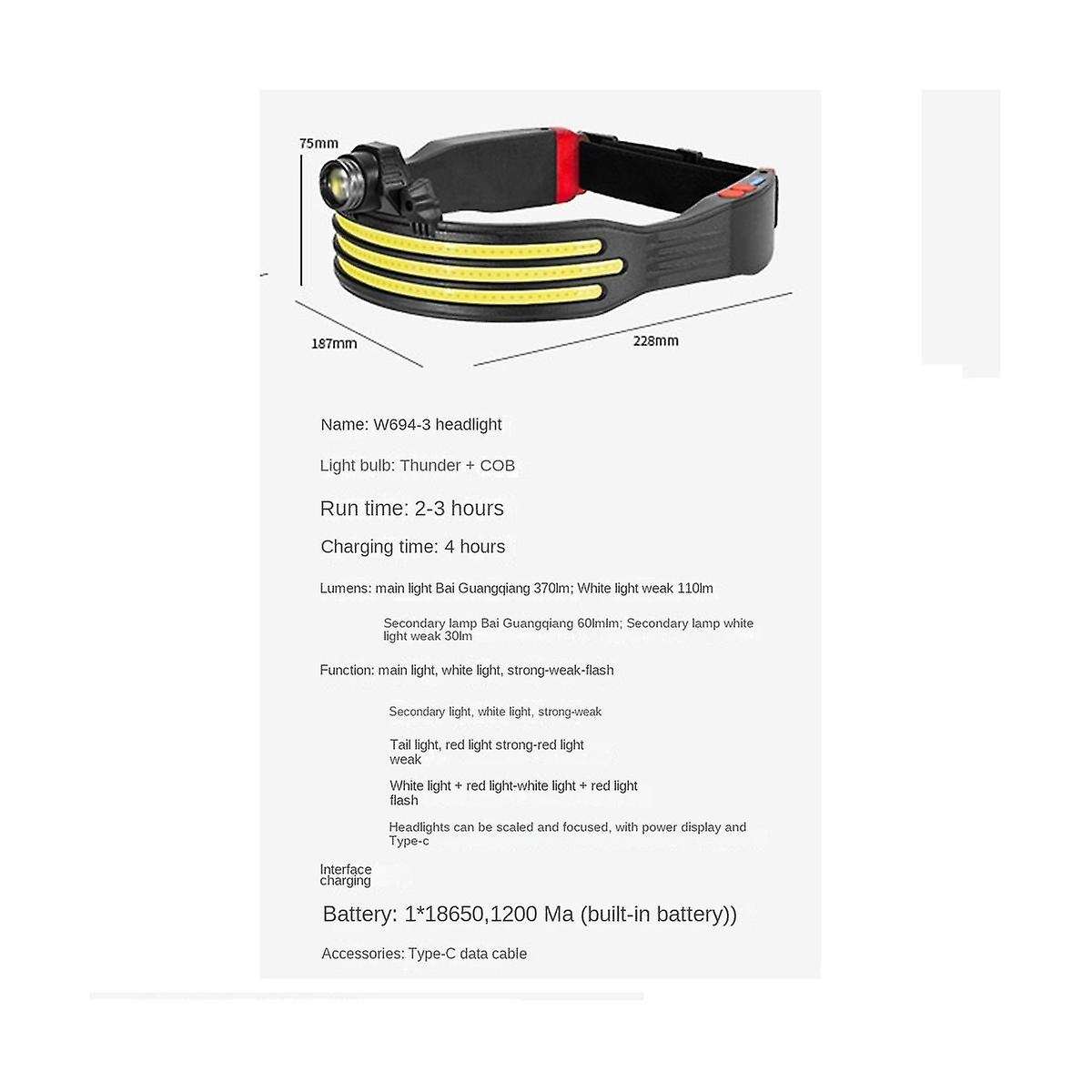 Sensor Head Light Lamp Cob Head Light Lamp Flashlight Usb Rechargeable Fishing Lighting Headlight B