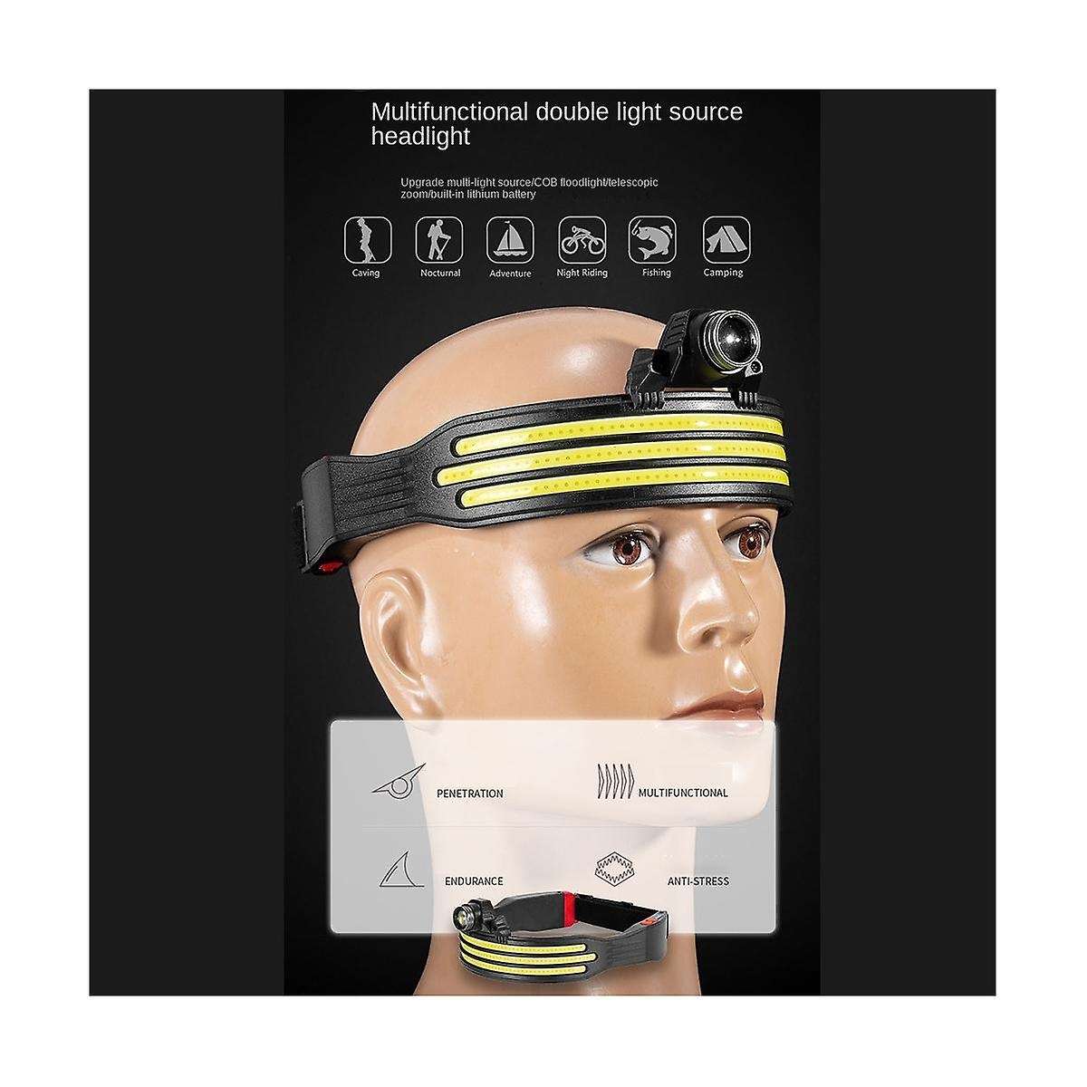 Sensor Head Light Lamp Cob Head Light Lamp Flashlight Usb Rechargeable Fishing Lighting Headlight B