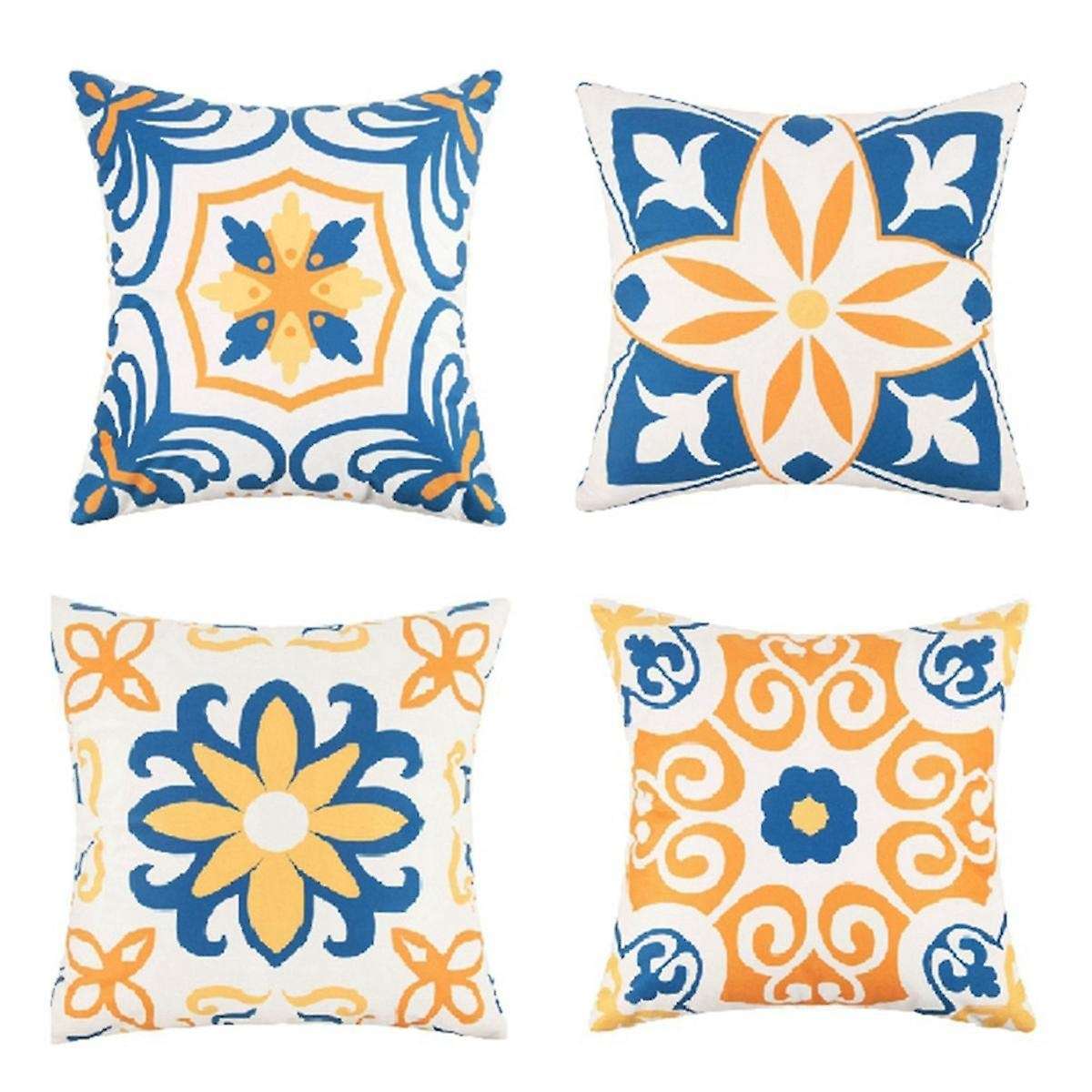 Set of 4 Outdoor Waterproof Pillow Covers 18inx18in Mandala Flower Decorative Pillow Covers Bohemian
