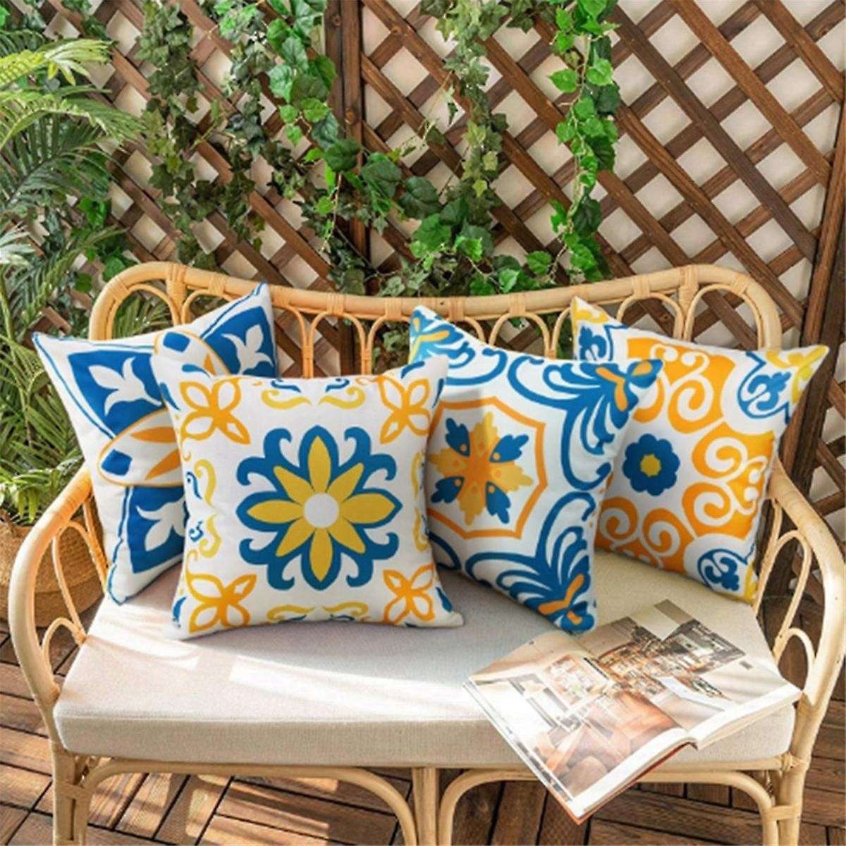 Set of 4 Outdoor Waterproof Pillow Covers 18inx18in Mandala Flower Decorative Pillow Covers Bohemian