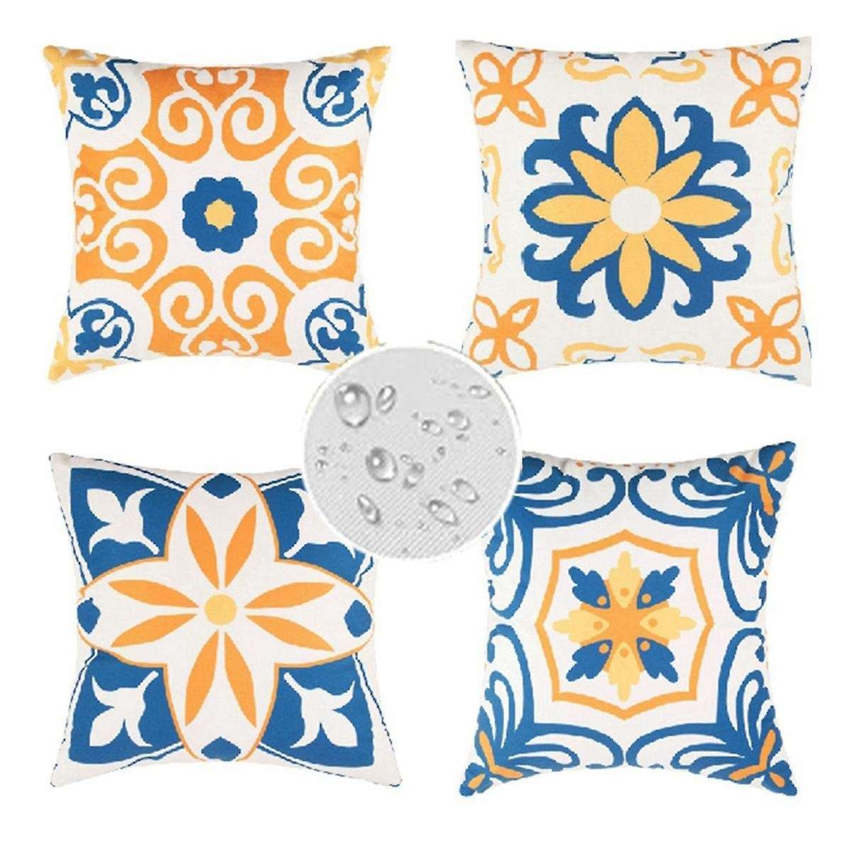 Set of 4 Outdoor Waterproof Pillow Covers 18inx18in Mandala Flower Decorative Pillow Covers Bohemian
