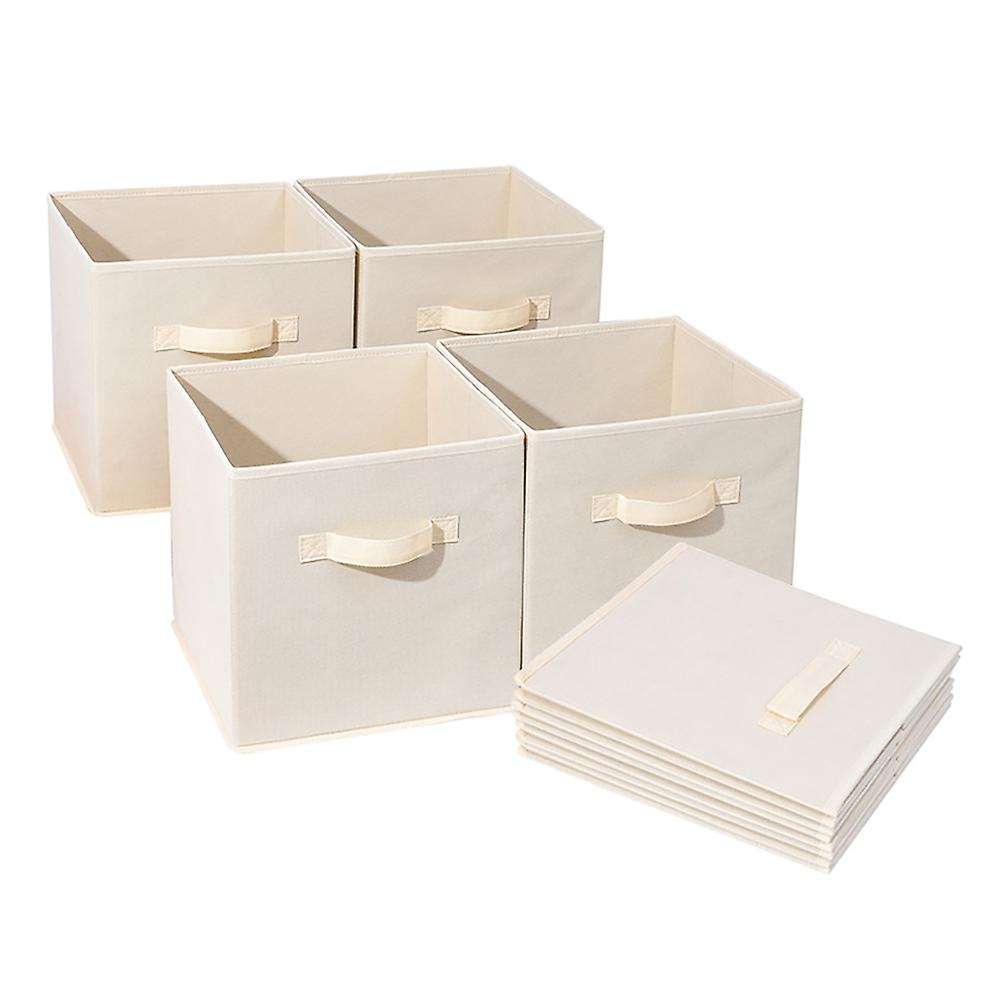 Set of 4 Square Storage Bins with Handles Foldable Fabric Boxes Container Baskets Drawers for Kids R