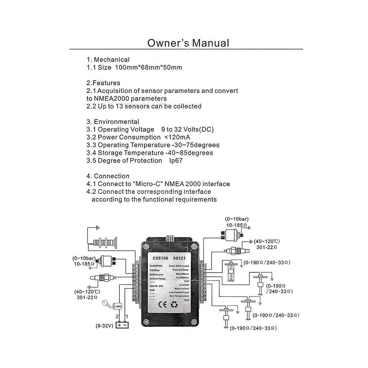 Single Channel Nmea2000/ N2k Converter 0-190ohms Up to 13 Sensor for Marine Boat Cx5106