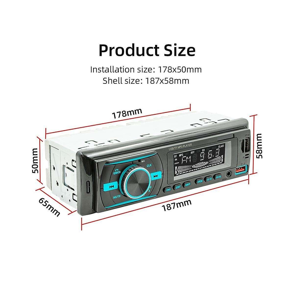 Single Din Car Audio Bluetooth Car Stereo Receiver with Lcd Display Am/fm Radio Mp3 Player Usb Sd A