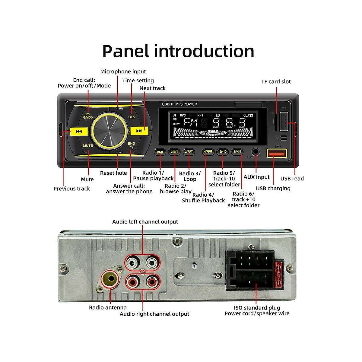 Single Din Car Audio Bluetooth Car Stereo Receiver with Lcd Display Am/fm Radio Mp3 Player Usb Sd A