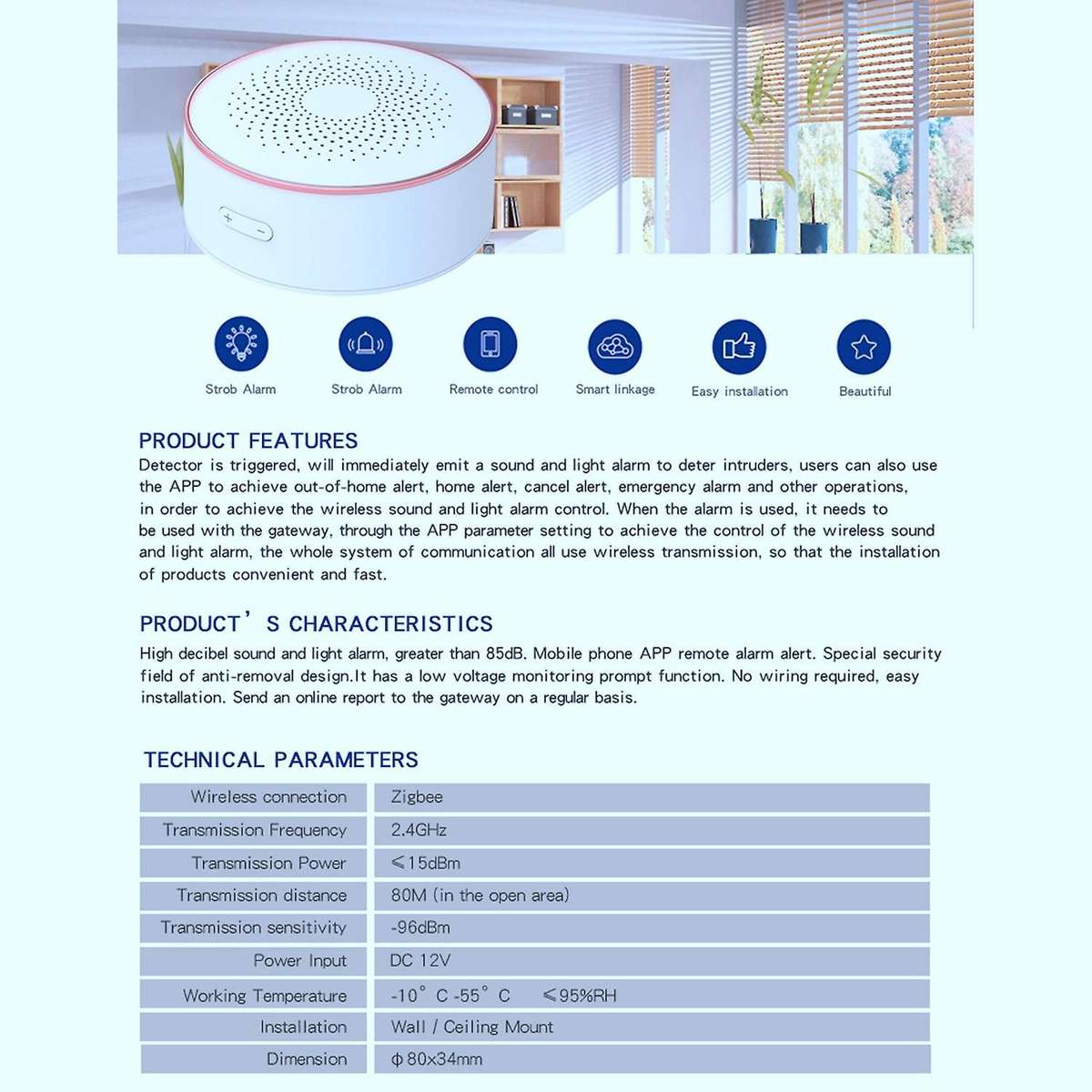 Smart Home ZigBee Alarm Wireless Linkage Intelligent Sound and Light Alarm Horn Siren EU Plug