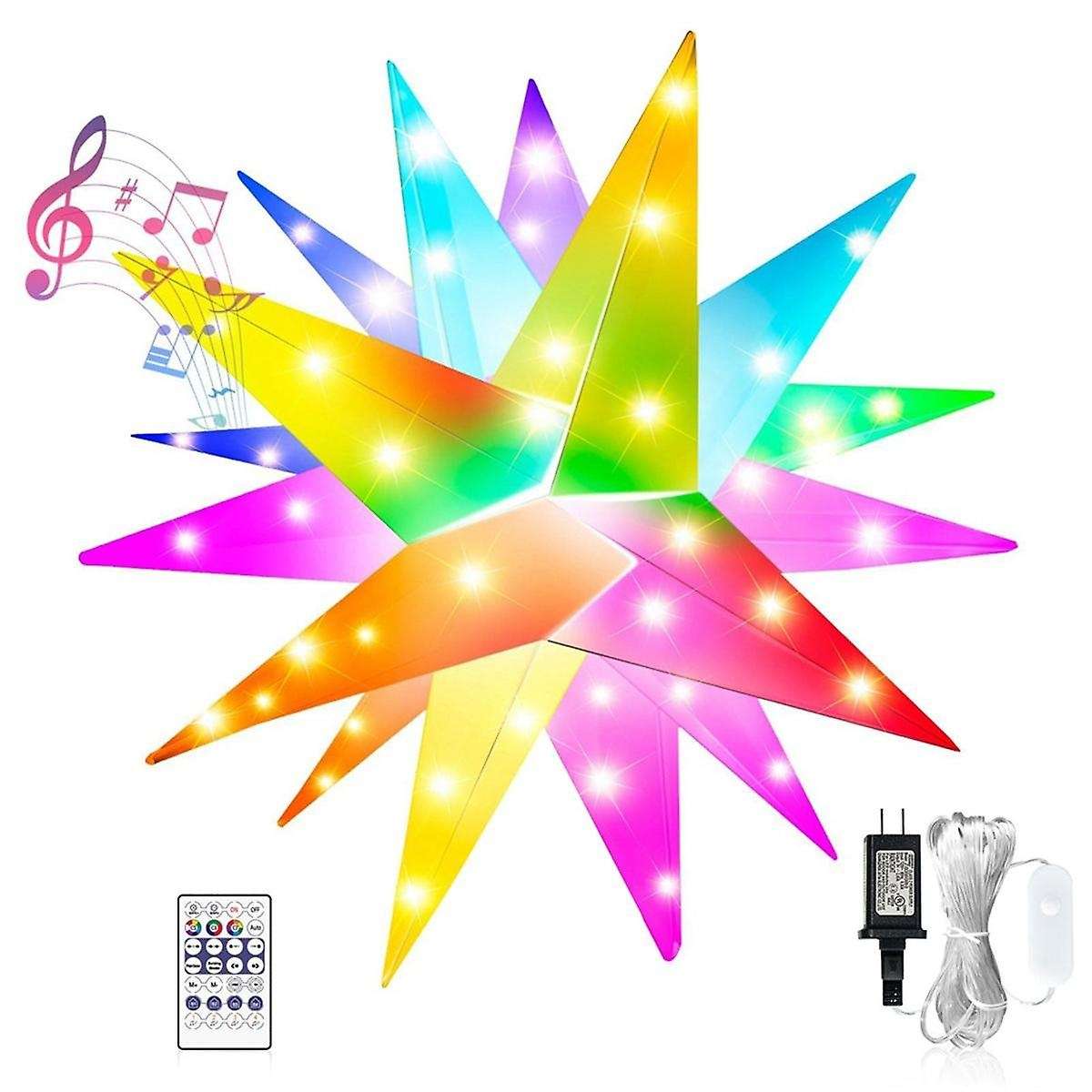Smart Moravian Star Light Rgb Led 3d Christmas Tree Star Lights with Remote Music Pendant Porch Outd