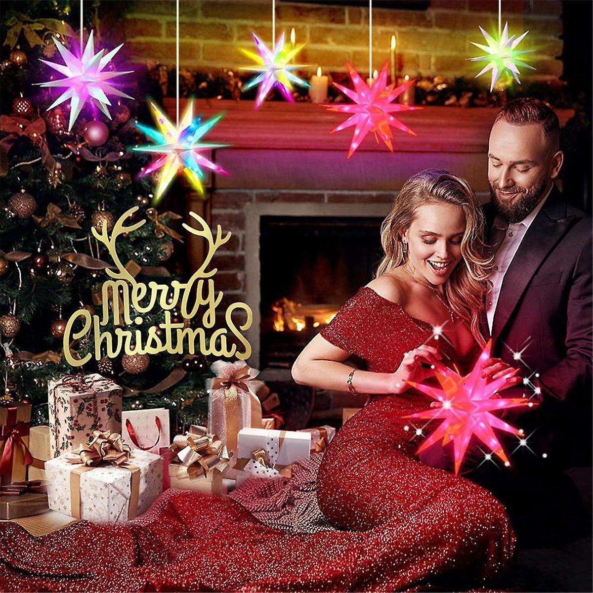 Smart Moravian Star Light Rgb Led 3d Christmas Tree Star Lights with Remote Music Pendant Porch Outd