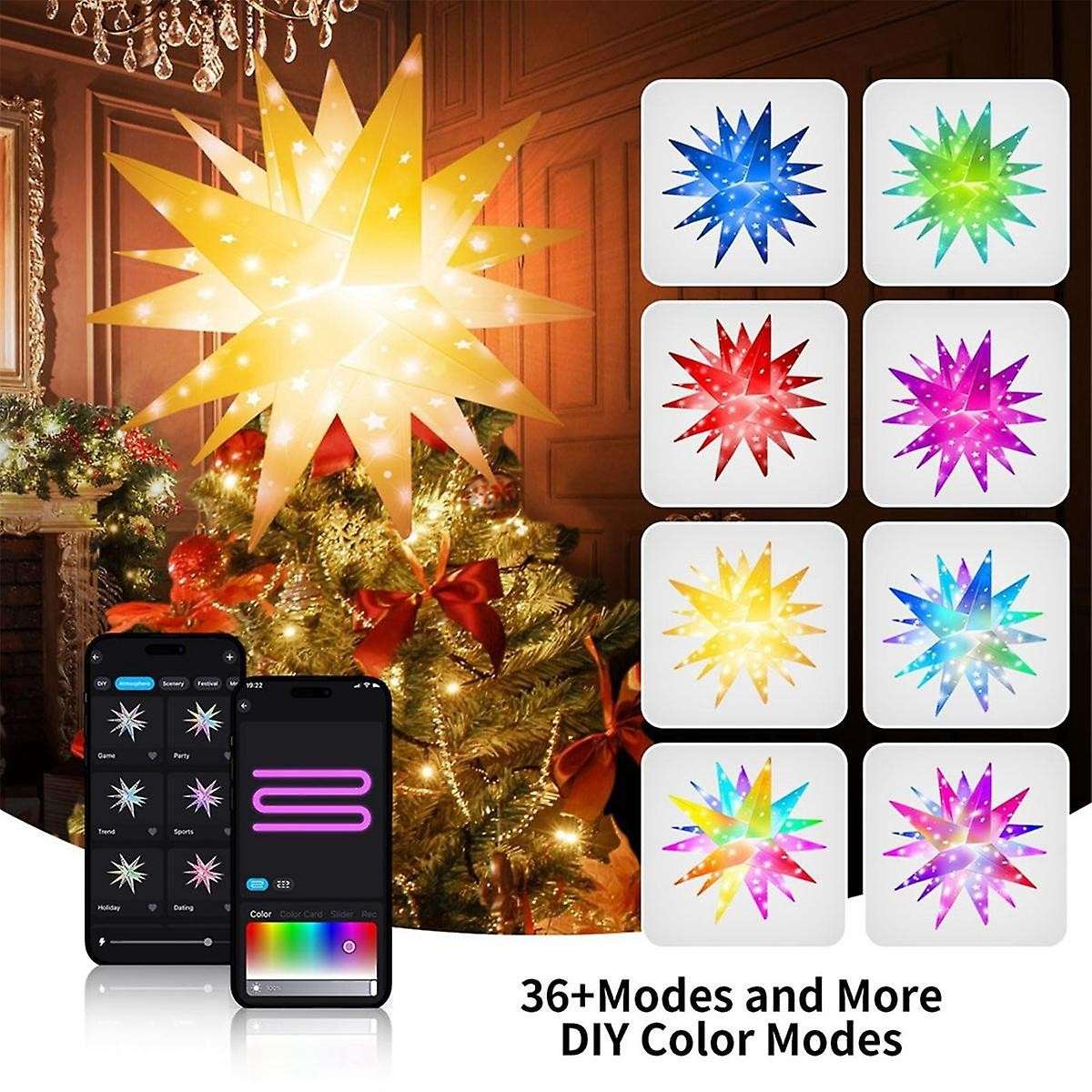 Smart Moravian Star Light Rgb Led 3d Christmas Tree Star Lights with Remote Music Pendant Porch Outd