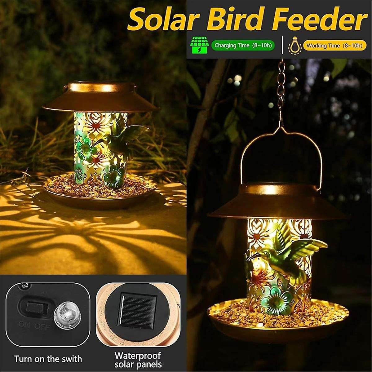 Solar Bird Feeder for Outdoors Hunging, Metal Waterproof Outside Wild Bird Feeders, Feeders, Garden
