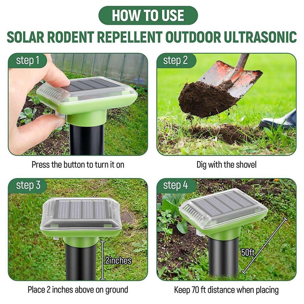 Solar Mole Repellent Ultrasonic,Repellent Outdoor Solar Powered,Waterproof Mole Traps