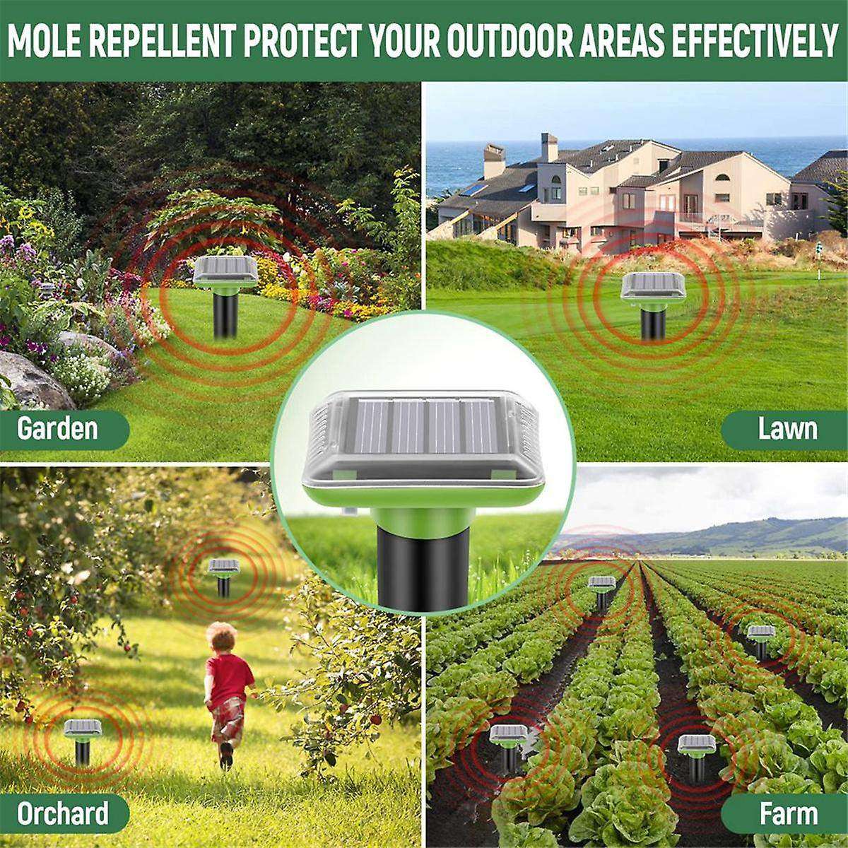 Solar Mole Repellent Ultrasonic,Repellent Outdoor Solar Powered,Waterproof Mole Traps