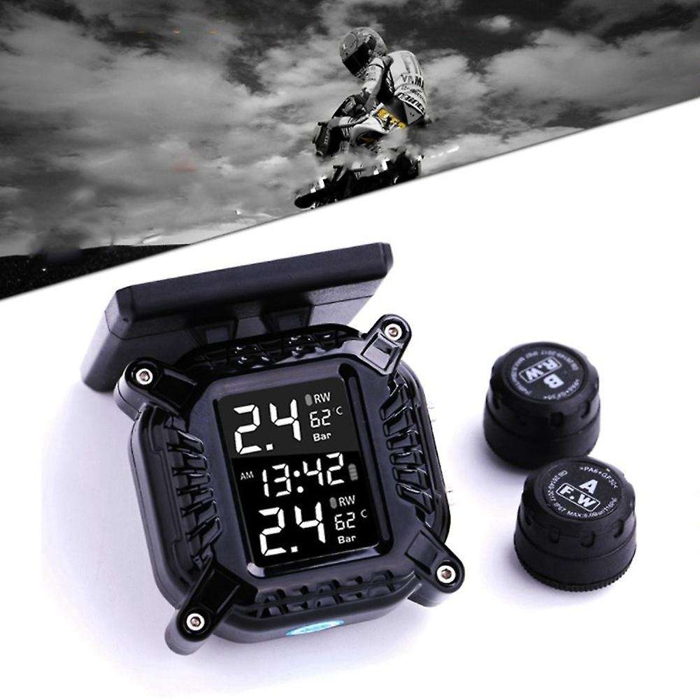 Solar Motorcycle TPMS LCD Motorbike Wireless Tire Pressure Monitoring System Tire Temperature Alarm