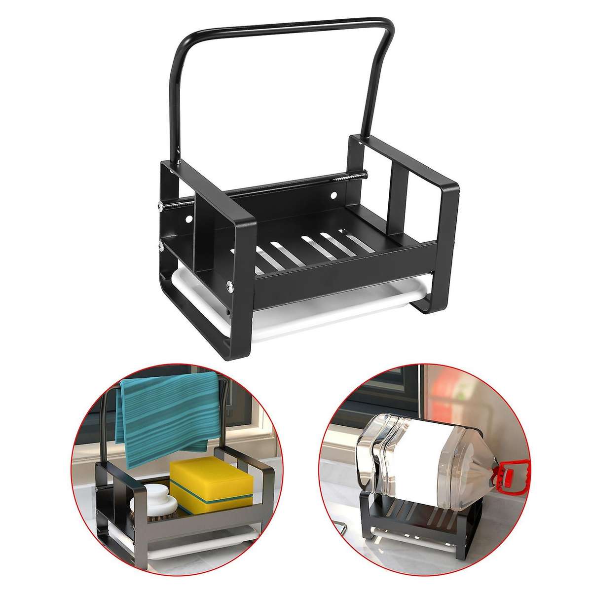 Sponge Holder Kitchen Sink Rack Stand Cleaning Brush Soap Organizer Storage Rack with Drain Tray B