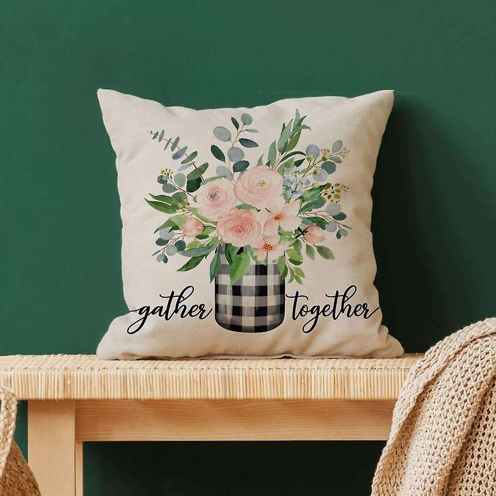 Spring Pillow Covers 18X18 Set of 4 Home Throw Pillows Spring Decorations Farmhouse Pillows for Sofa