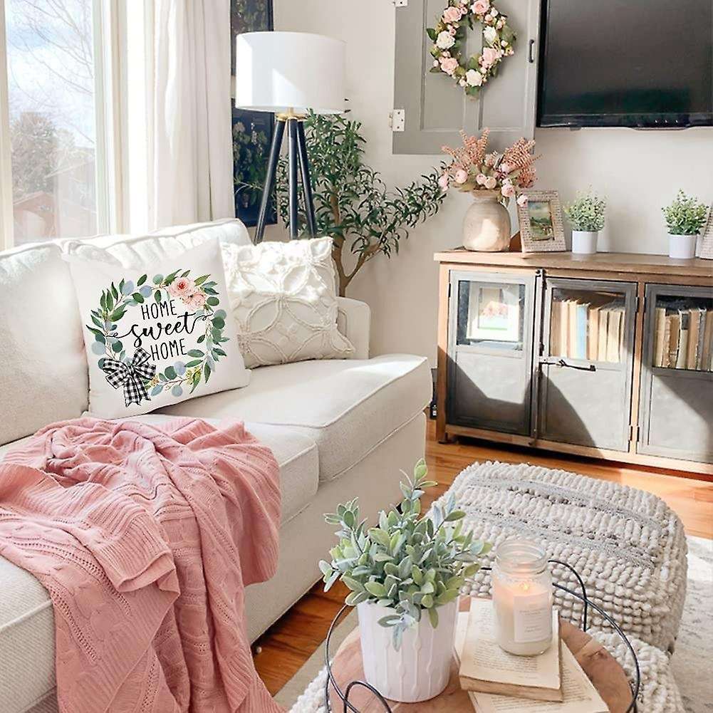 Spring Pillow Covers 18X18 Set of 4 Home Throw Pillows Spring Decorations Farmhouse Pillows for Sofa