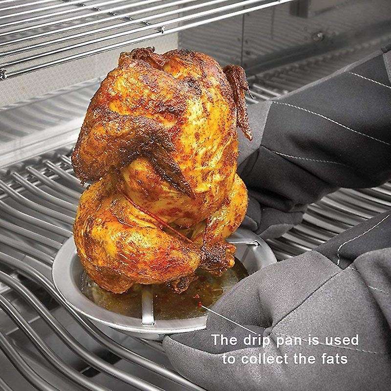 Stainless Steel Chicken Roaster Rack Beer Can Vertical Roaster Chicken Holder with Drip Pan for Oven