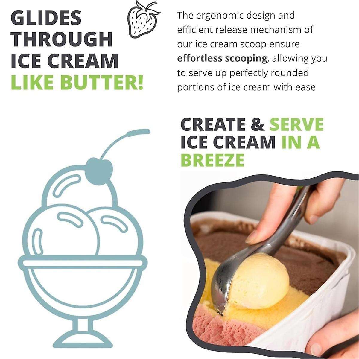 Stainless Steel Ice Cream Scoop - Comfortable Handle for Effortless Portioning - Perfect for Solid I