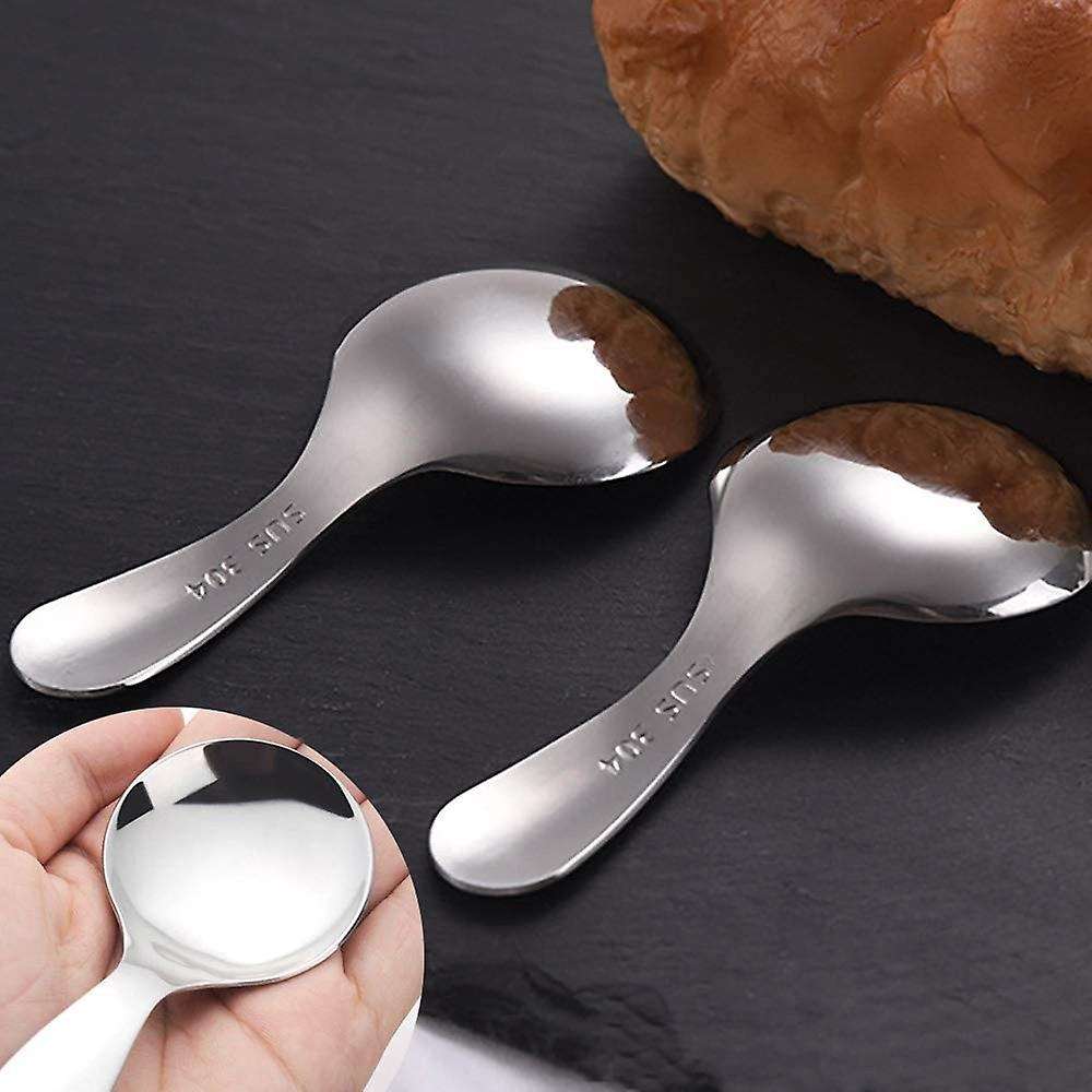 Stainless Steel Serving Spoons with Short Handle for Ice Cream, Salt, Tea, Coffee, (silver, 5 Pcs)