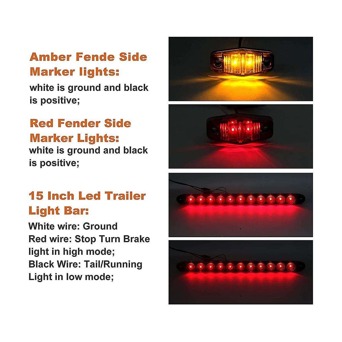 Trailer Led Light Kit, Square Led Stop Turn Tail Brake License Plate Running Lights with Wiring Har