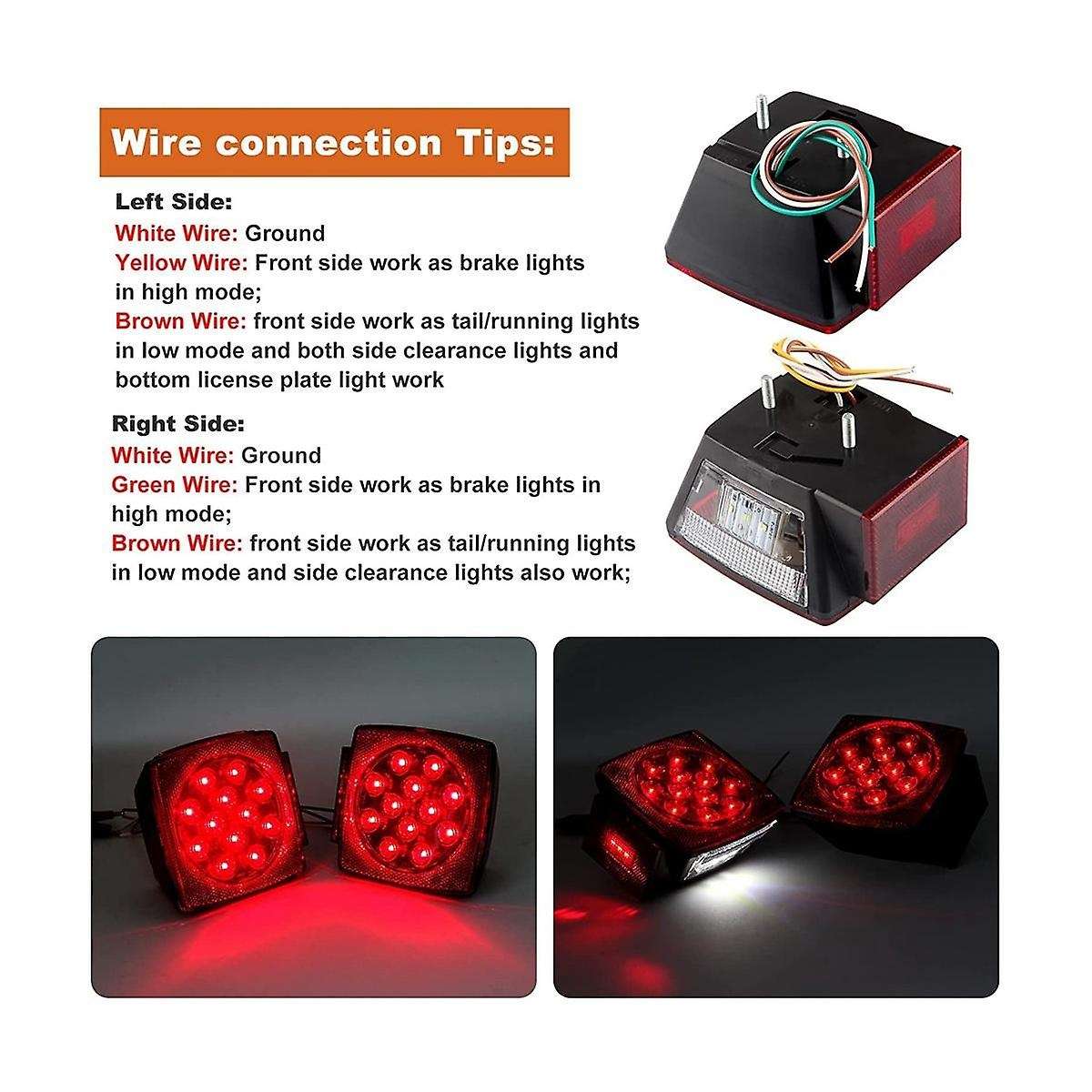 Trailer Led Light Kit, Square Led Stop Turn Tail Brake License Plate Running Lights with Wiring Har