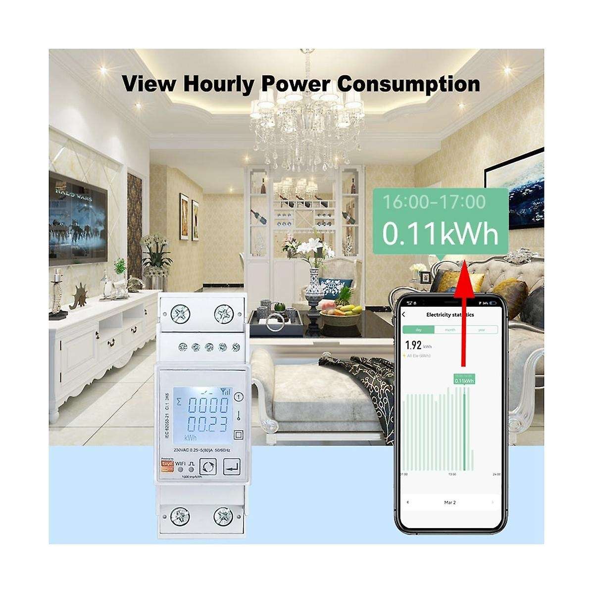 Tuya Wifi Bidirectional Energy Meter Single Phase 80a Kwh Power Monitor Wattmeter Voltmeter Amperme