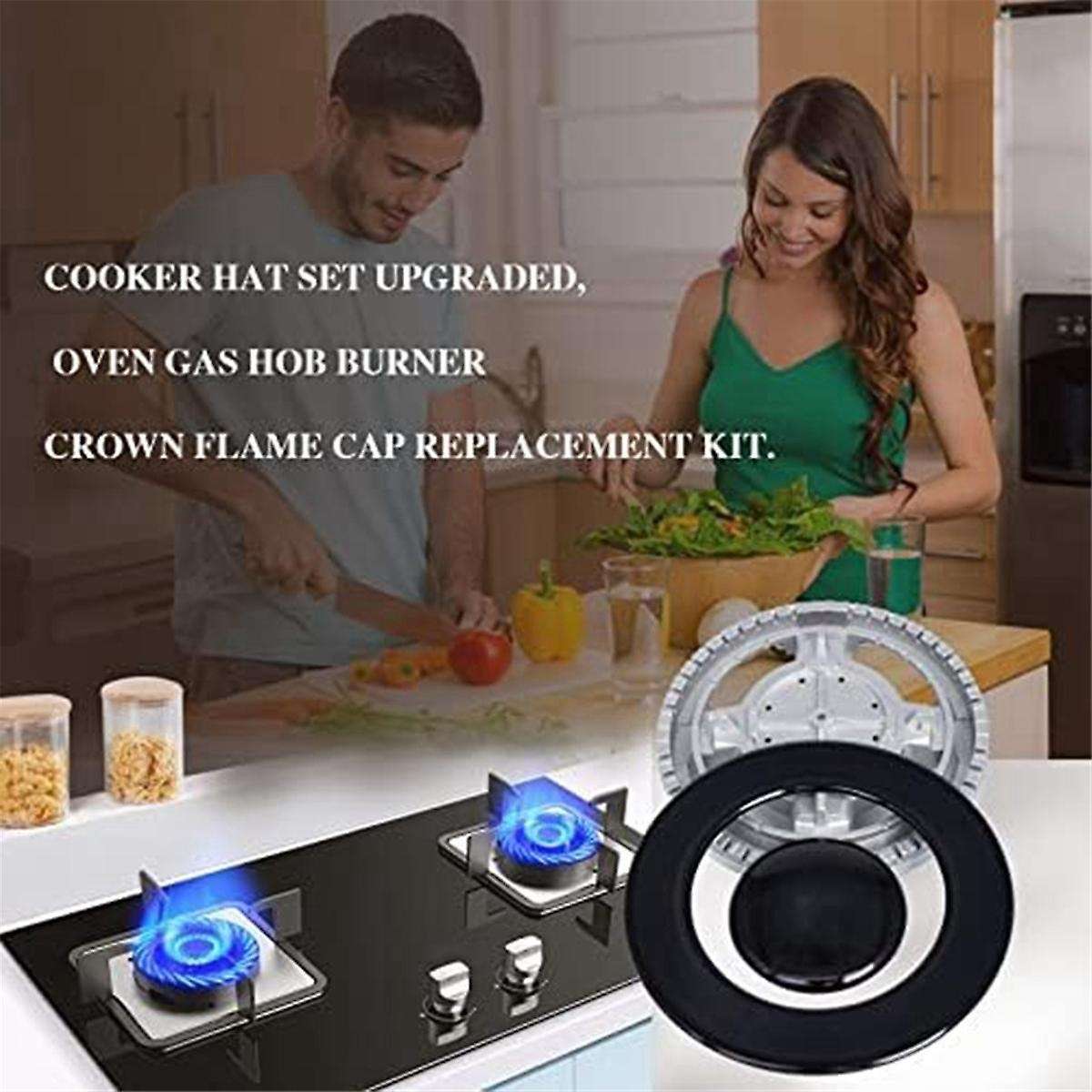 Upgrade Cooker Hat Set Oven Gas Hob Burner Crown Flame Cap Cover for Kitchen Fit for Stove Handles L