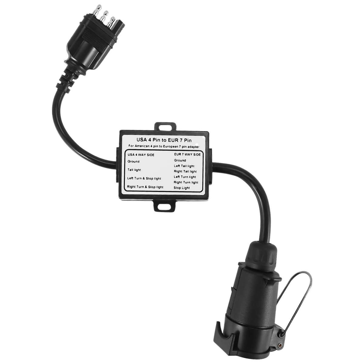 Us to Europe Trailer Light Converter 4 Way Flat Socket (american Vehicle) to 7 Way Round Socket (eur