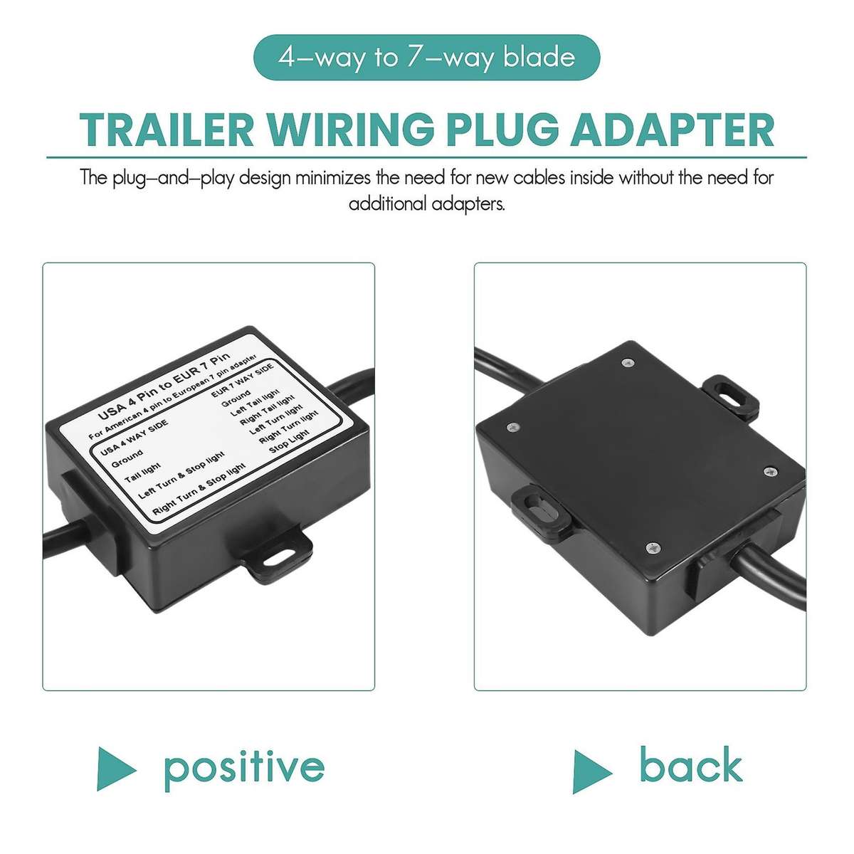 Us to Europe Trailer Light Converter 4 Way Flat Socket (american Vehicle) to 7 Way Round Socket (eur