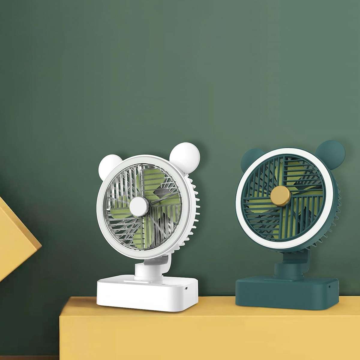 USB Desk Fan Rechargeable Small Fan Desktop Fan with Night Light,Portable Fan for Office Home Table,