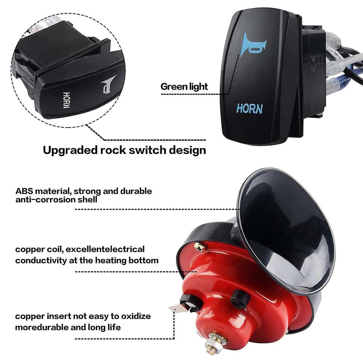 UTV/ATV Horn Kit with Toggle Switch for Pioneer, RZR, Can-Am Maverick X3, , Arctic , Universal 12V