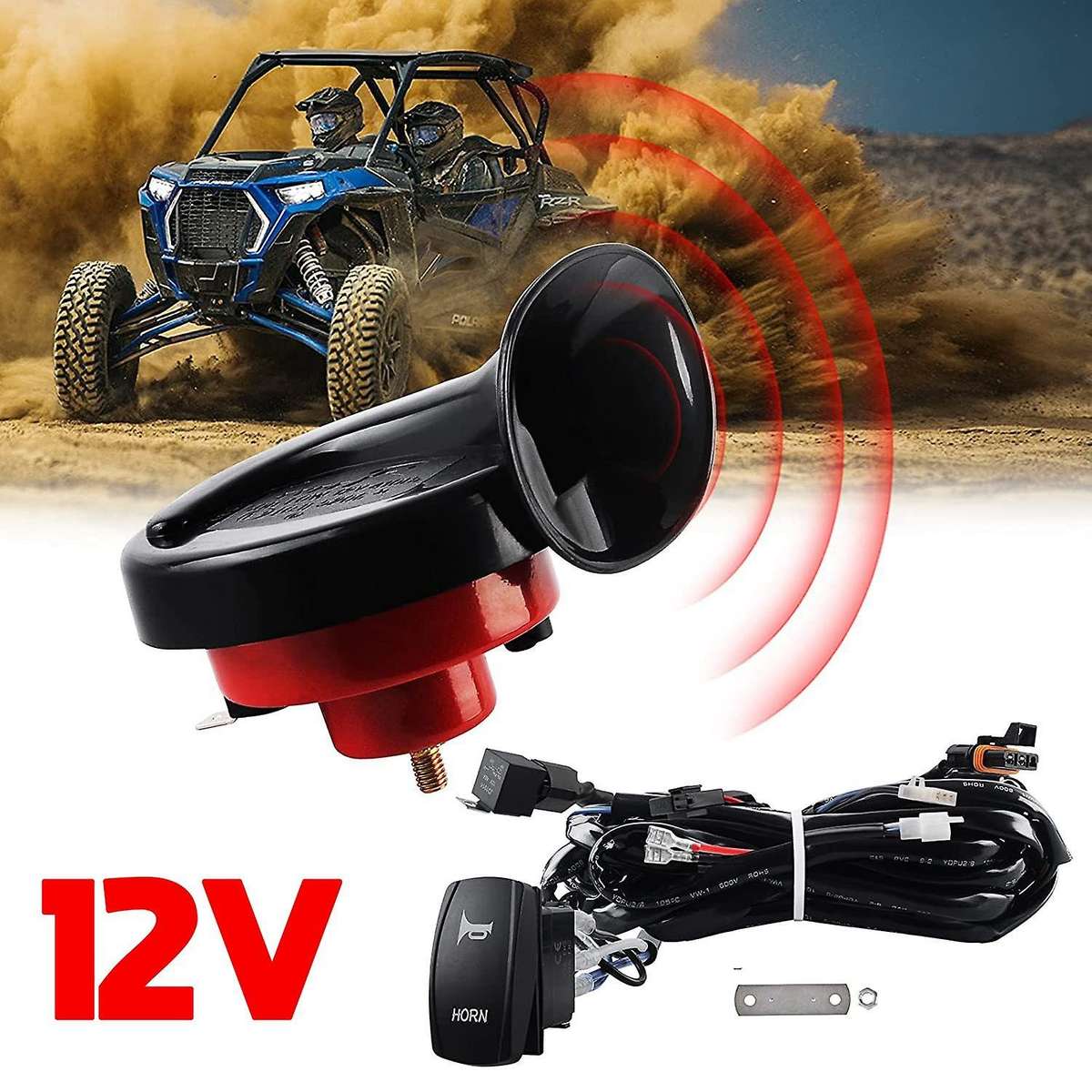 UTV/ATV Horn Kit with Toggle Switch for Pioneer, RZR, Can-Am Maverick X3, , Arctic , Universal 12V